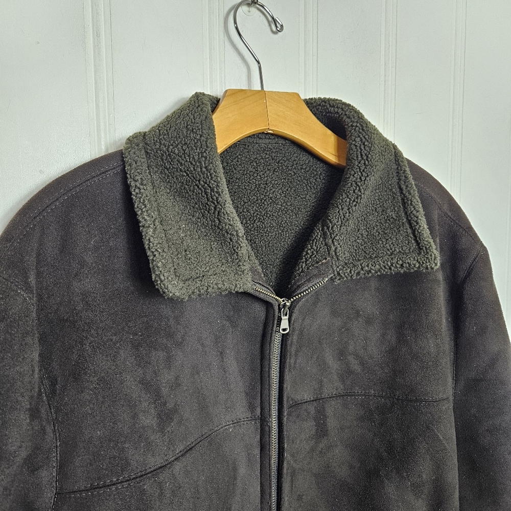 ZARA Black Faux Suede Aviator Jacket Shearling Lined Zip Coat Mens L - Picture 3 of 14
